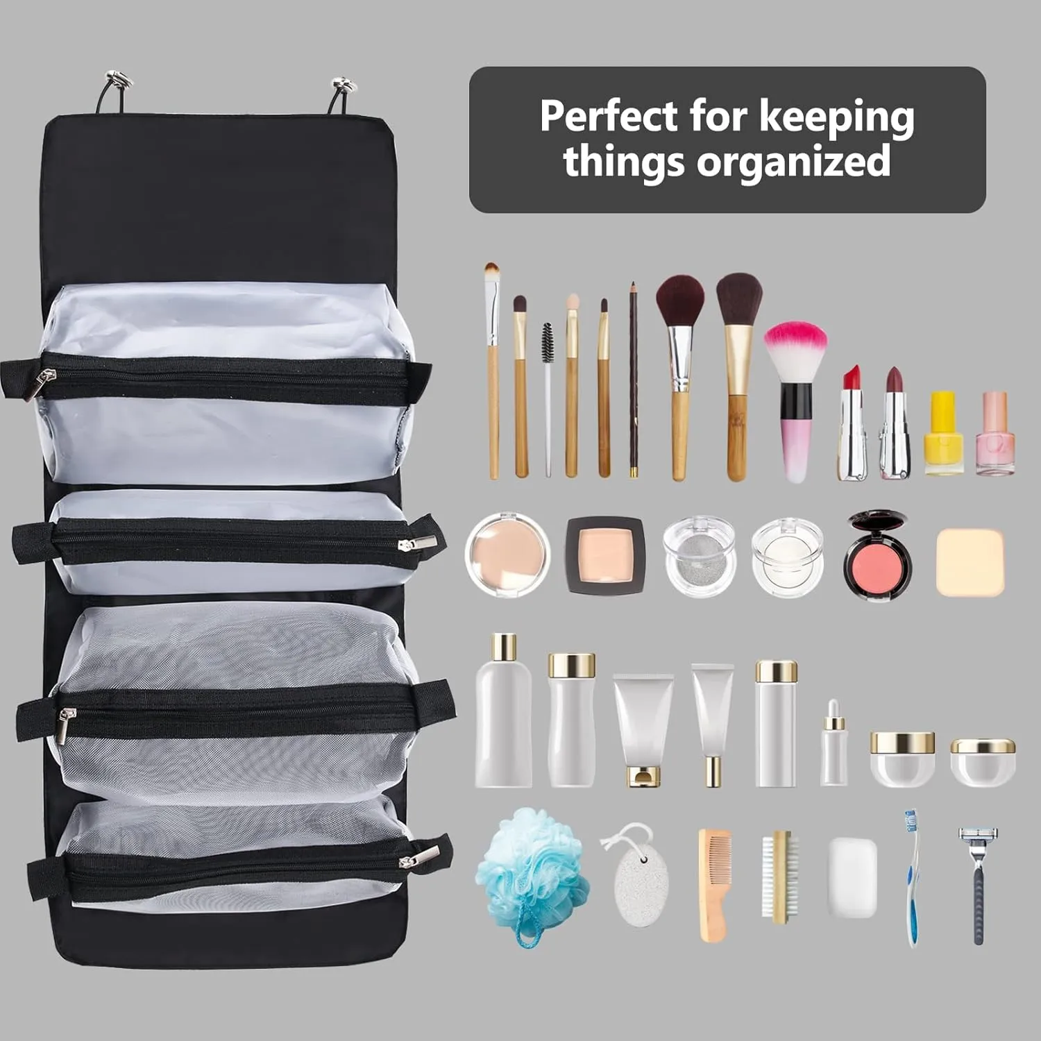 4-Removable Mesh Multi-Functional Cosmetic Travel Storage Bags F52-8-1459 Black