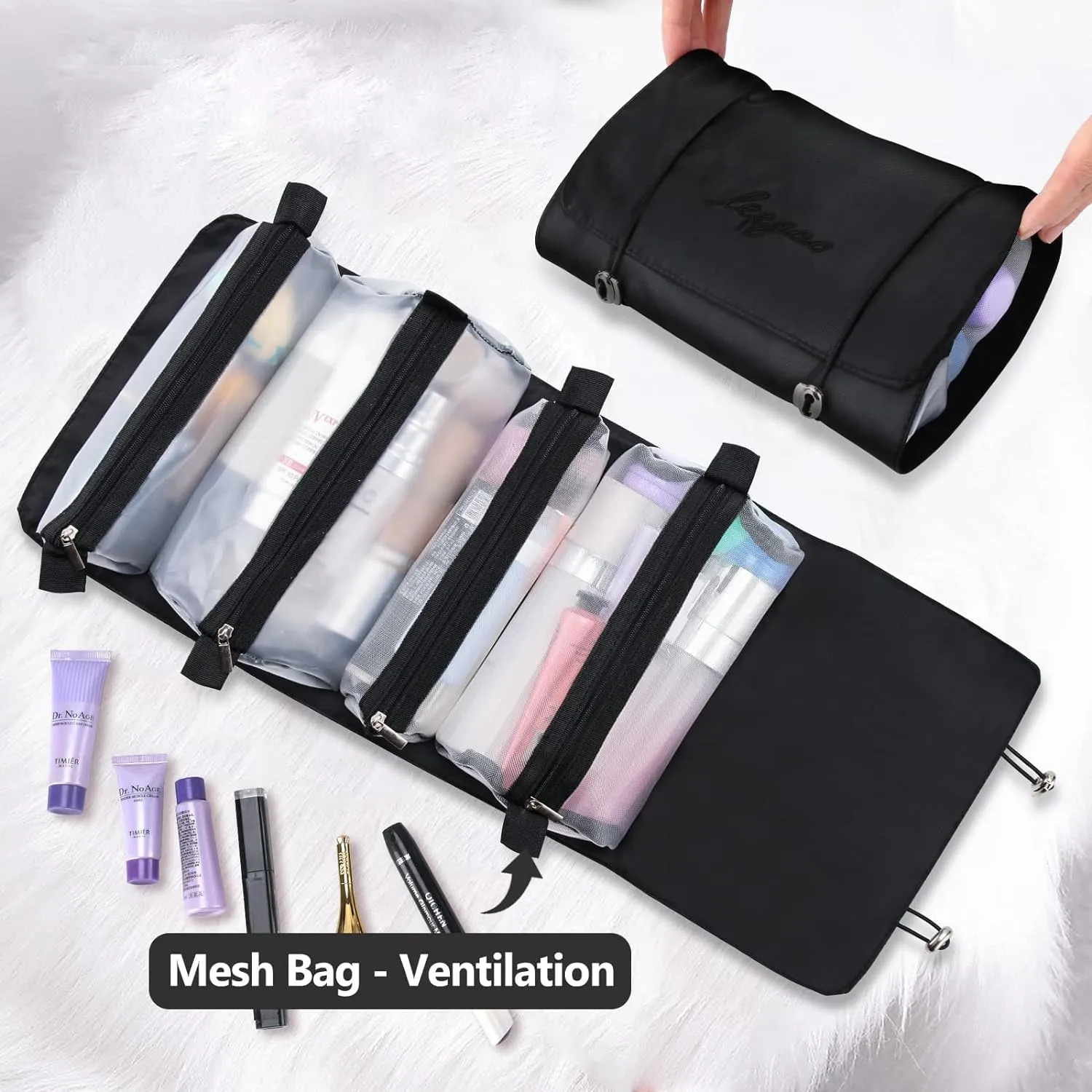 4-Removable Mesh Multi-Functional Cosmetic Travel Storage Bags F52-8-1459 Black