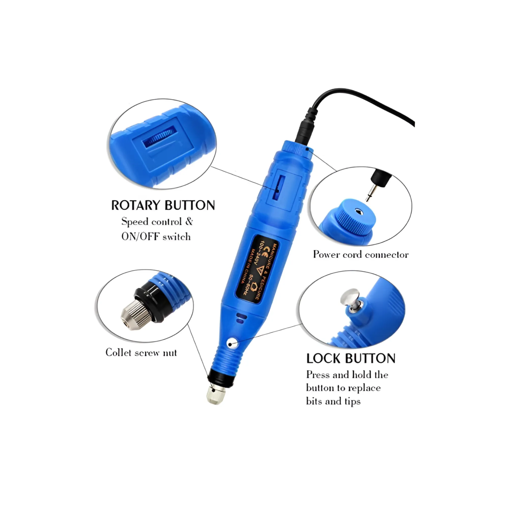 5-9V Powerful Rechargeable Multi-Functional Rotary Detail Carver F9-8-10 BLUE