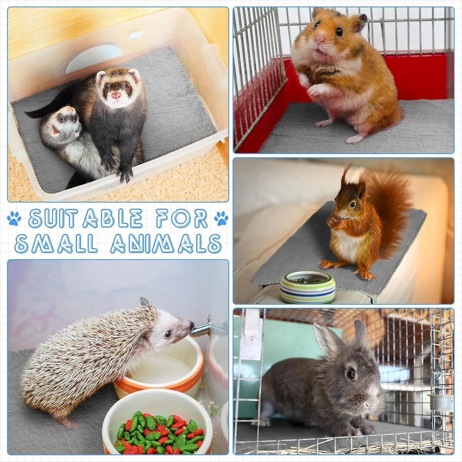5 Pcs Waterproof Guinea Pig Blankets Washable Small Animal Pee Pad Pet Blanket Sleep Bedding Mats Absorbent Guinea Pig Cage Liner Reusable Pet Sleep Pad Cover (Gray,18" X 24")