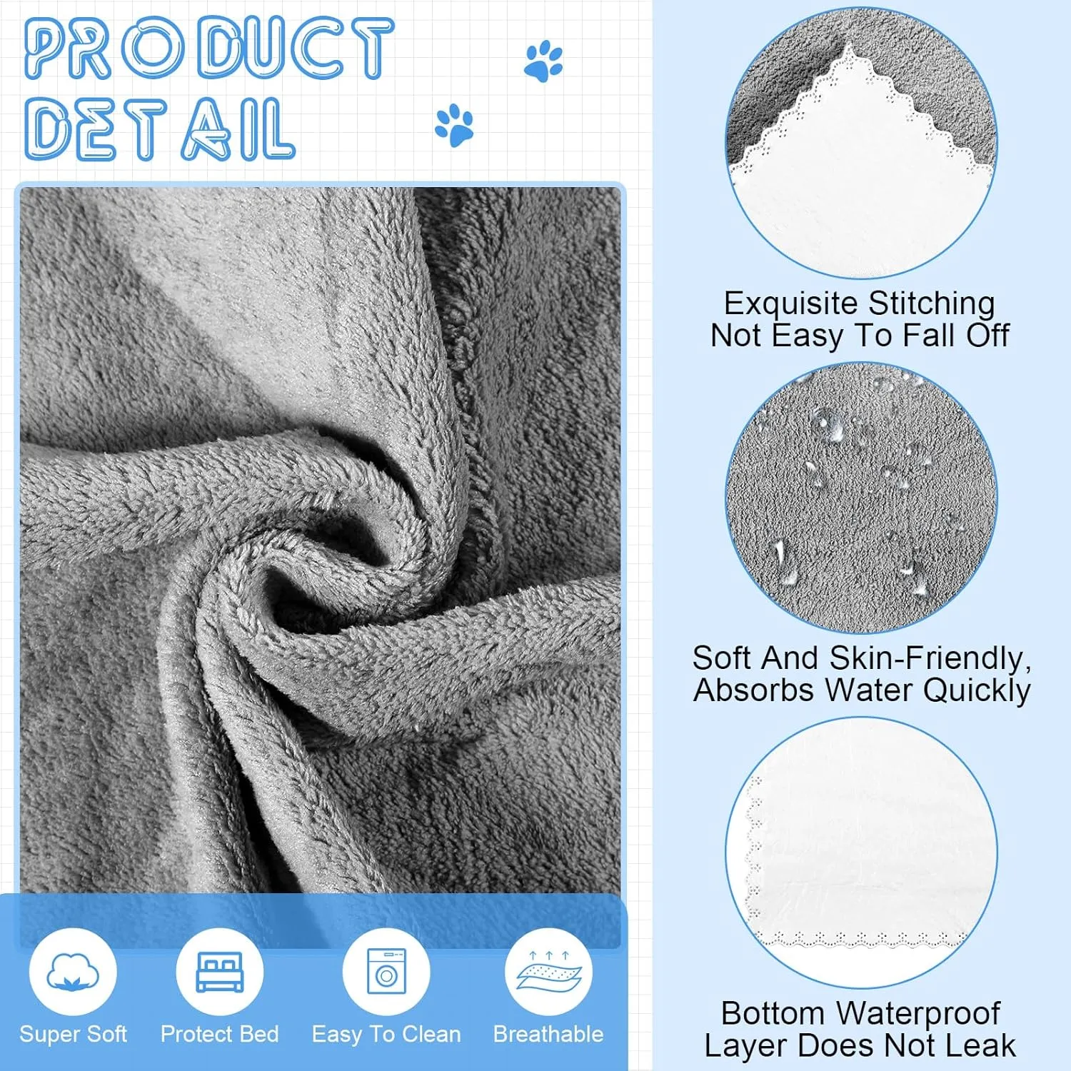 5 Pcs Waterproof Guinea Pig Blankets Washable Small Animal Pee Pad Pet Blanket Sleep Bedding Mats Absorbent Guinea Pig Cage Liner Reusable Pet Sleep Pad Cover (Gray,18" X 24")