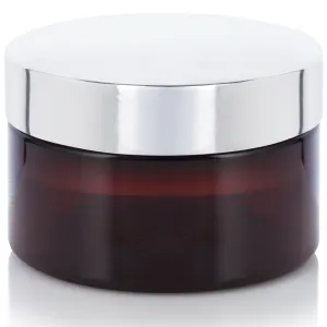 8 oz Amber PET Plastic Low Profile Jar with Silver Metal Overshell Lid (12 Pack)