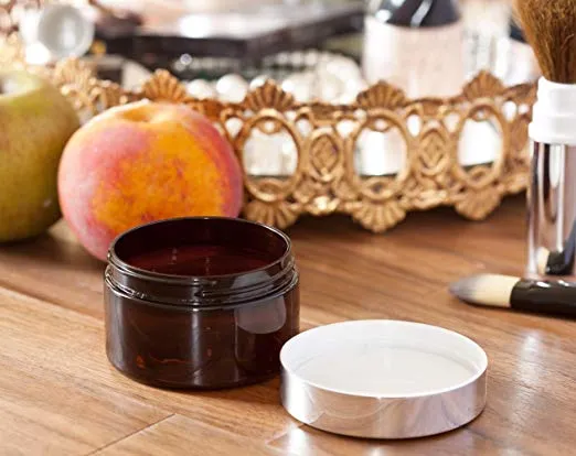 8 oz Amber PET Plastic Low Profile Jar with Silver Metal Overshell Lid (12 Pack)