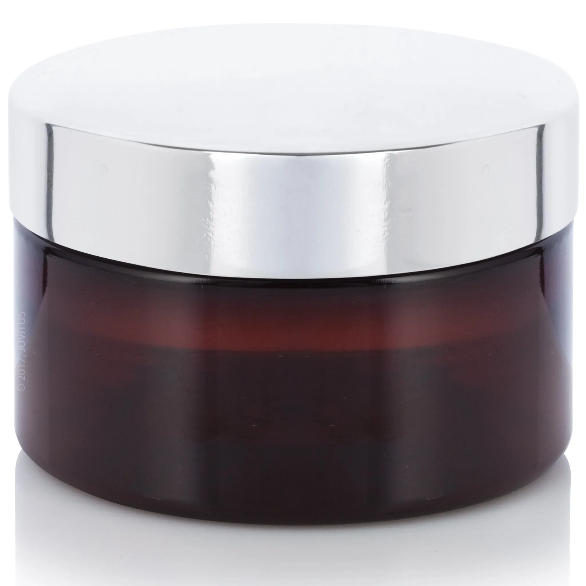 8 oz Amber PET Plastic Low Profile Jar with Silver Metal Overshell Lid (12 Pack)