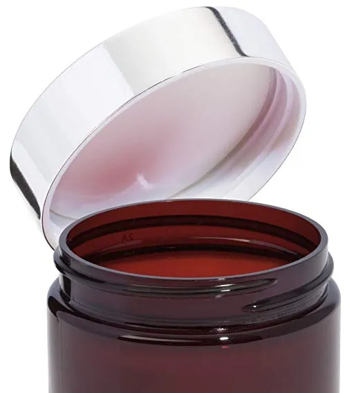 8 oz Amber PET Plastic Low Profile Jar with Silver Metal Overshell Lid (12 Pack)