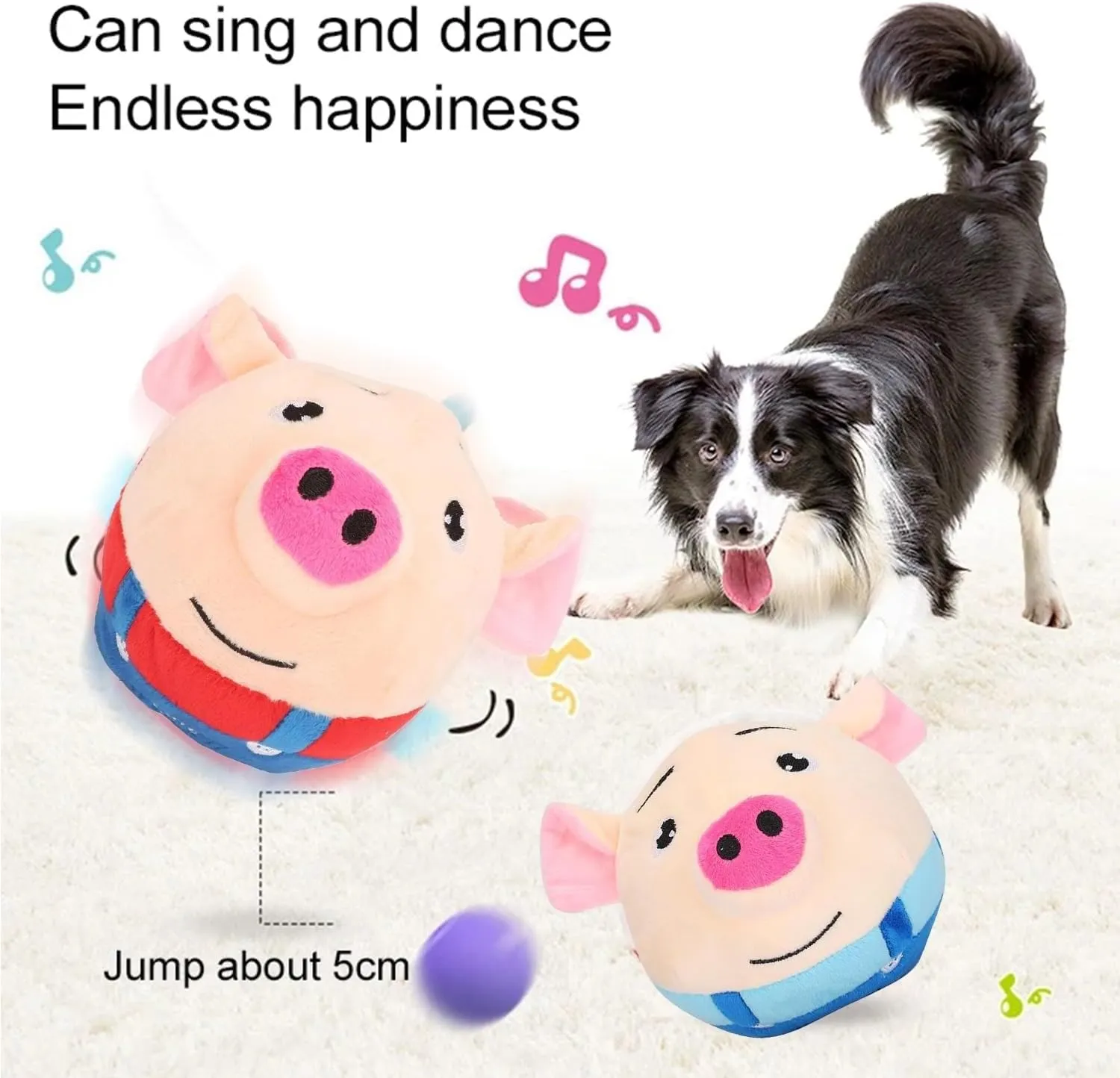 Active Moving Pet Plush Toy, Interactive Dog Toy Pet Bouncing Balls, USB Rechargeable Interactive Washable Cartoon Pig Plush Sound Electronic Dog Toy, Small Plush Sound Toys for Dogs (A)