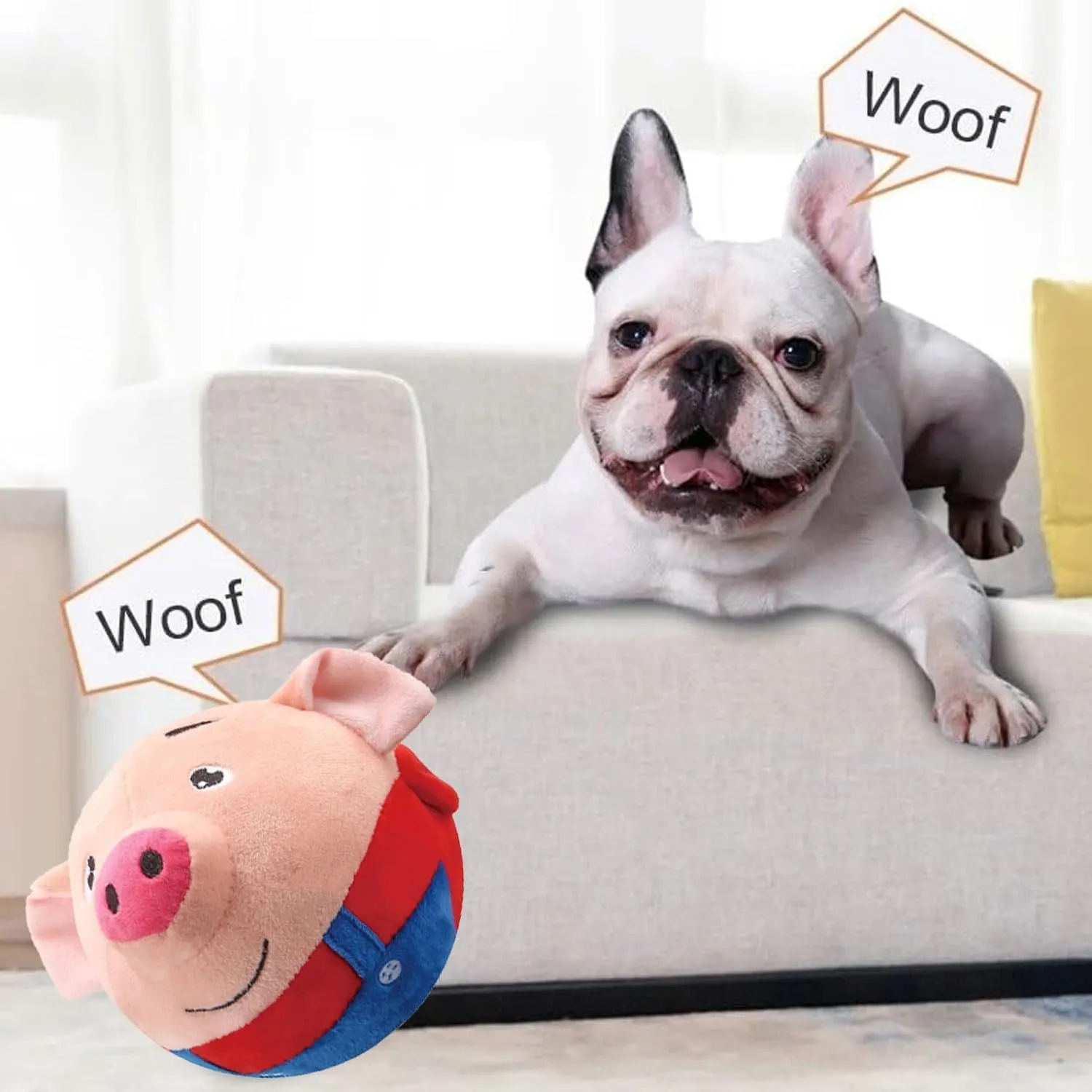 Active Moving Pet Plush Toy, Interactive Dog Toy Pet Bouncing Balls, USB Rechargeable Interactive Washable Cartoon Pig Plush Sound Electronic Dog Toy, Small Plush Sound Toys for Dogs (A)
