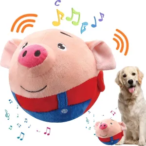Active Moving Pet Plush Toy, Interactive Dog Toy Pet Bouncing Balls, USB Rechargeable Interactive Washable Cartoon Pig Plush Sound Electronic Dog Toy, Small Plush Sound Toys for Dogs (A)
