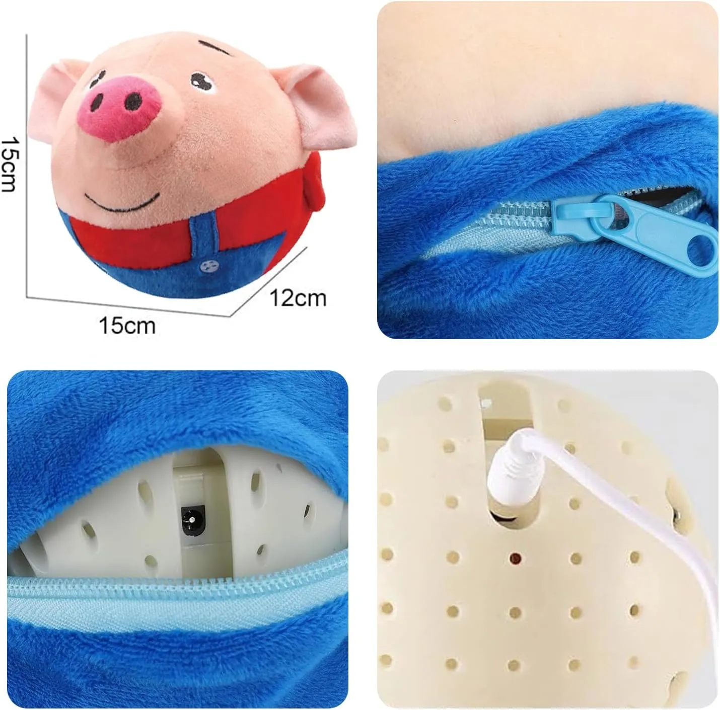 Active Moving Pet Plush Toy, Interactive Dog Toy Pet Bouncing Balls, USB Rechargeable Interactive Washable Cartoon Pig Plush Sound Electronic Dog Toy, Small Plush Sound Toys for Dogs (A)