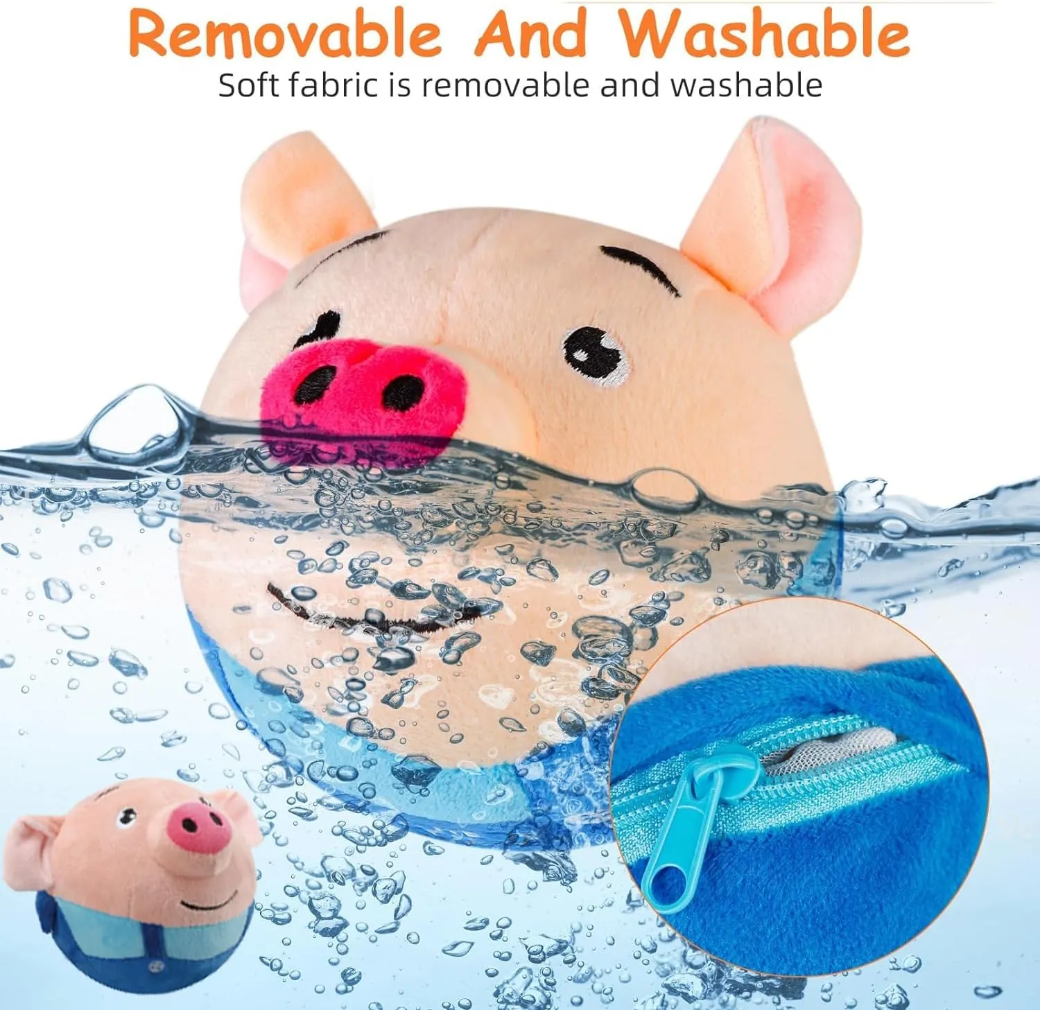 Active Moving Pet Plush Toy, Interactive Dog Toys Pet Bouncing Balls, USB Rechargeable Interactive Washable Cartoon Pig Plush Sound Electronic Dog Toy, Small Cute Squeaky Pig Dog Toy (Blue)