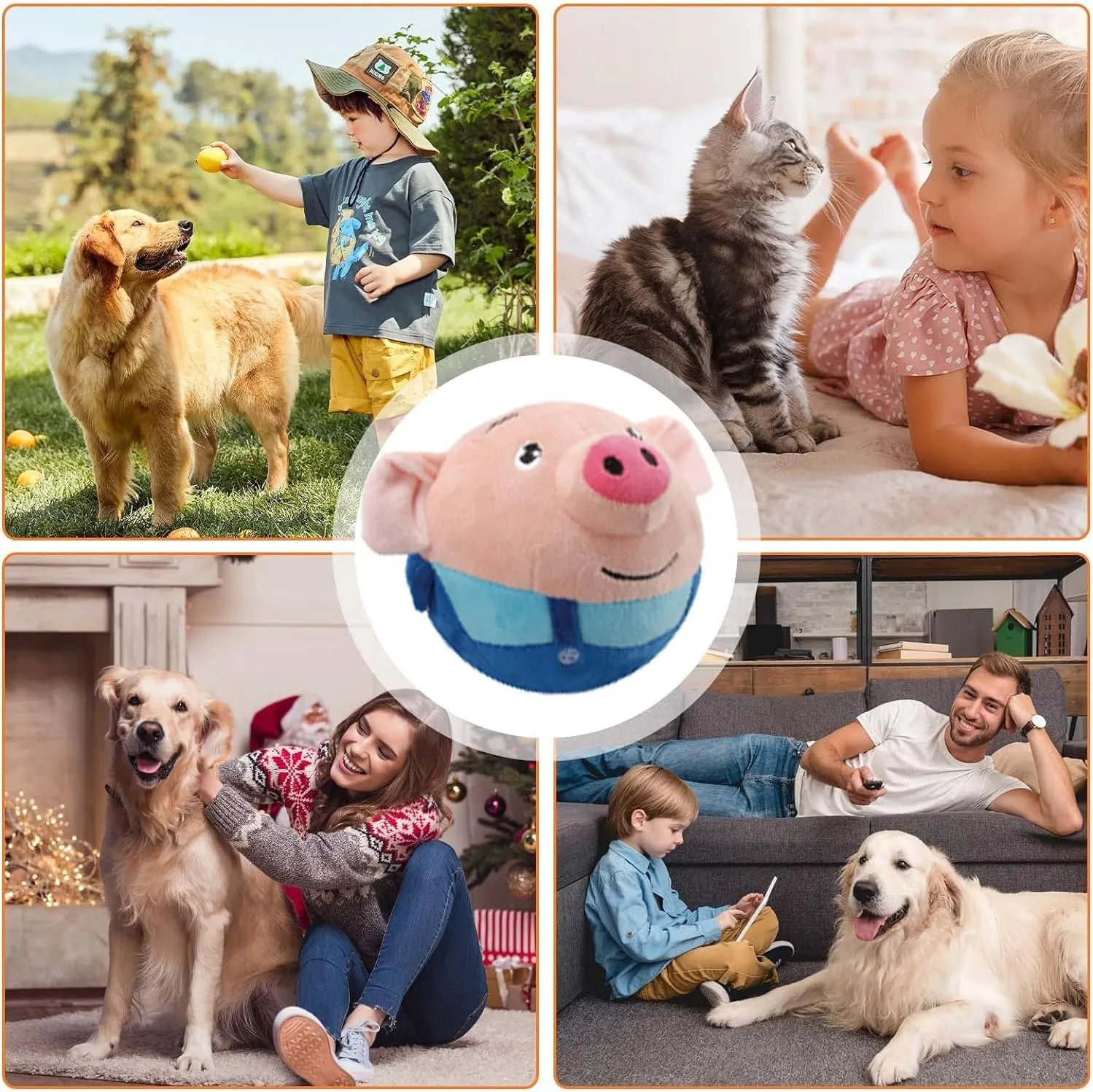 Active Moving Pet Plush Toy, Interactive Dog Toys Pet Bouncing Balls, USB Rechargeable Interactive Washable Cartoon Pig Plush Sound Electronic Dog Toy, Small Cute Squeaky Pig Dog Toy (Blue)