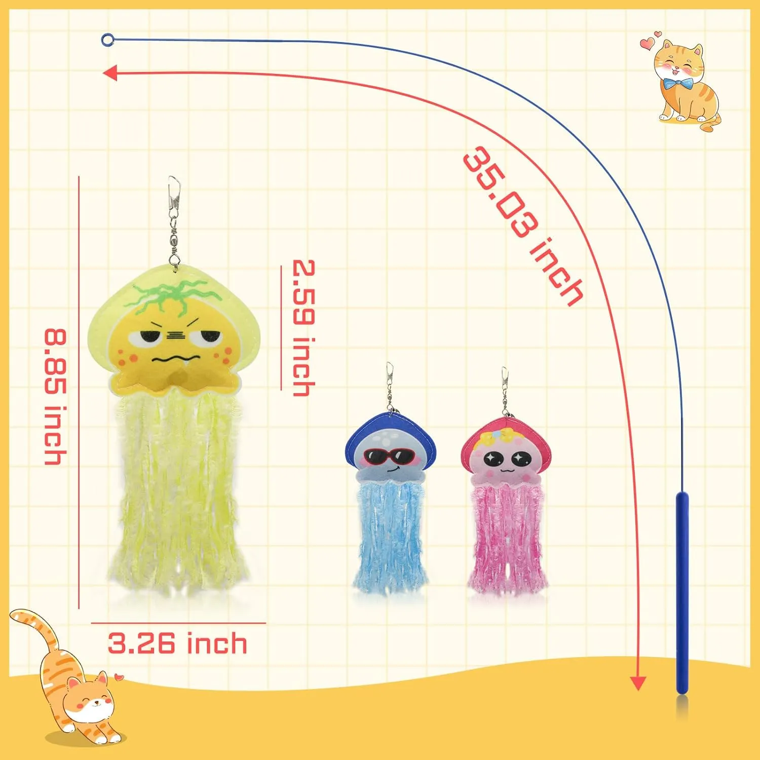Andiker Cat Wand Toy, 35 Inches Flexible Cat Stick with Cute Jellyfish Cat Wand Replacement Cat Teaser Toy Sturdy Interactive Cat Toy for Indoor Cats to Chase Pounce Entertain (Pink)