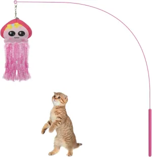 Andiker Cat Wand Toy, 35 Inches Flexible Cat Stick with Cute Jellyfish Cat Wand Replacement Cat Teaser Toy Sturdy Interactive Cat Toy for Indoor Cats to Chase Pounce Entertain (Pink)