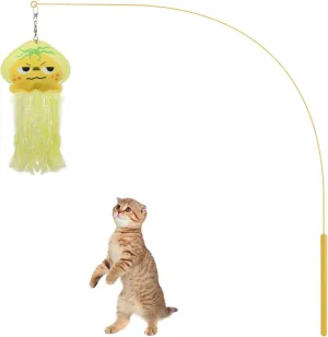 Andiker Cat Wand Toy, 35 Inches Flexible Cat Stick with Cute Jellyfish Cat Wand Replacement Cat Teaser Toy Sturdy Interactive Cat Toy for Indoor Cats to Chase Pounce Entertain (Yellow)