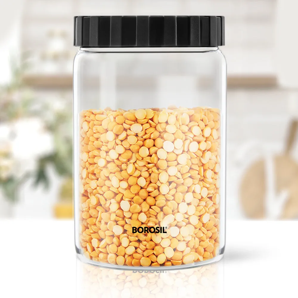 Borosil Endura Airtight Glass Jar, Black Lid