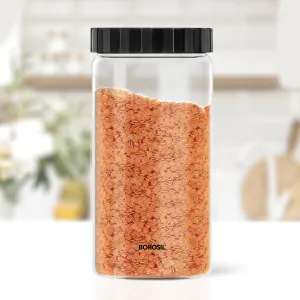 Borosil Endura Airtight Glass Jar, Black Lid