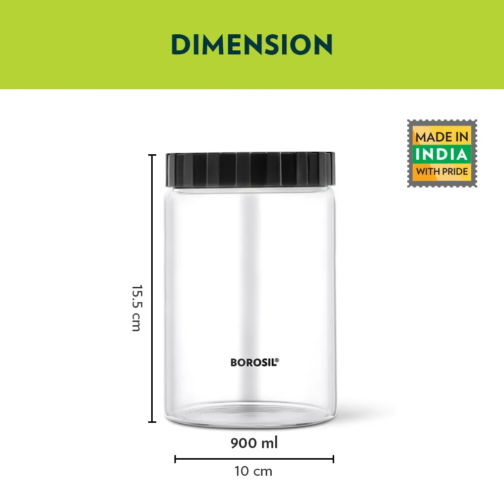 Borosil Endura Airtight Glass Jar, Black Lid