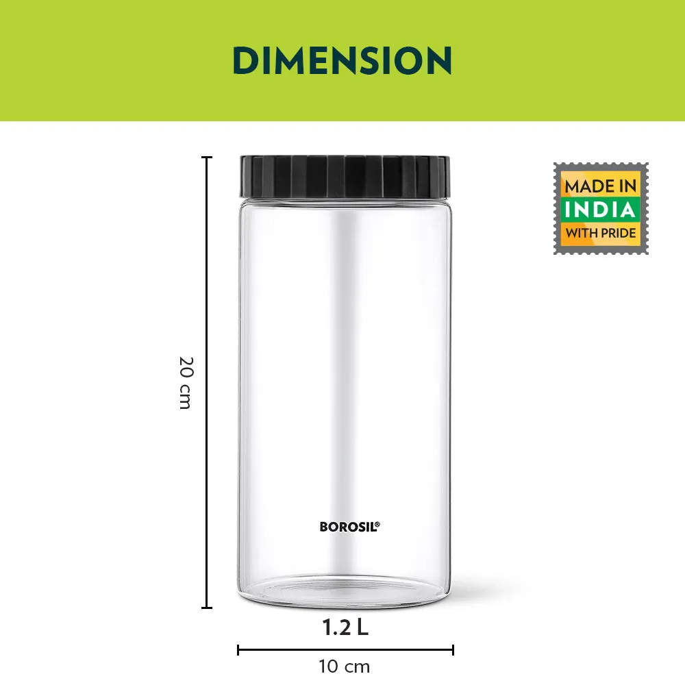 Borosil Endura Airtight Glass Jar, Black Lid