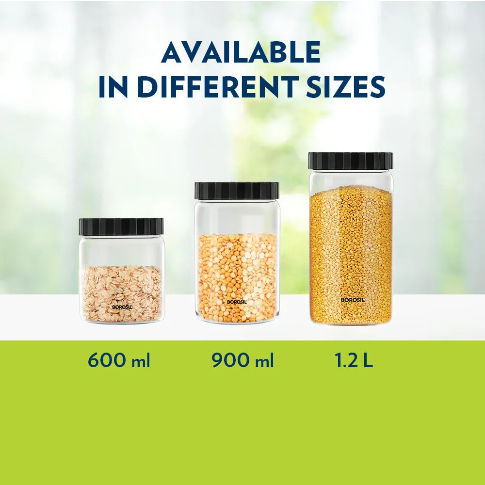 Borosil Endura Airtight Glass Jar, Black Lid