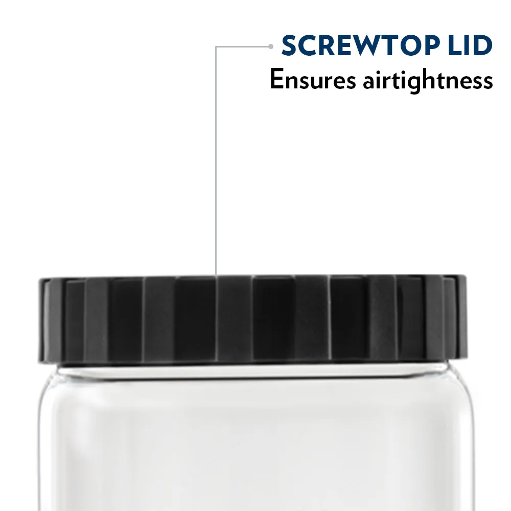 Borosil Endura Airtight Glass Jar, Black Lid