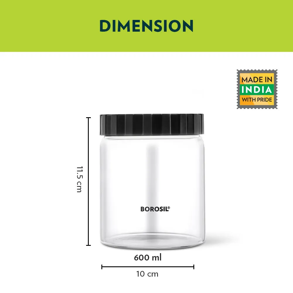 Borosil Endura Airtight Glass Jar, Black Lid