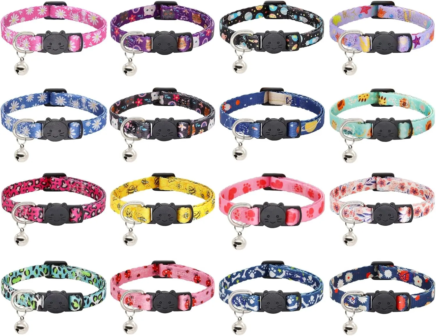 Cat Collar, 2 Pack Breakaway Collar with Bells, Safety Buckle Kitten Collars for Boy and Girl Cats, Star and Moon