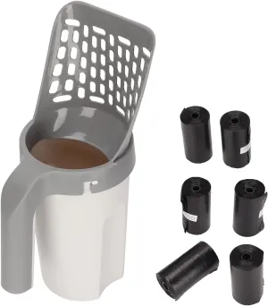 Cat Litter Scoop,Integrated Detachable Deep Cat Litter Shovel with Holder and Waste Box, Leakproof Cat Scooper with 6 Rolls Litter Waste Bags, Large Capacity Portable Cat Litter Disposal System