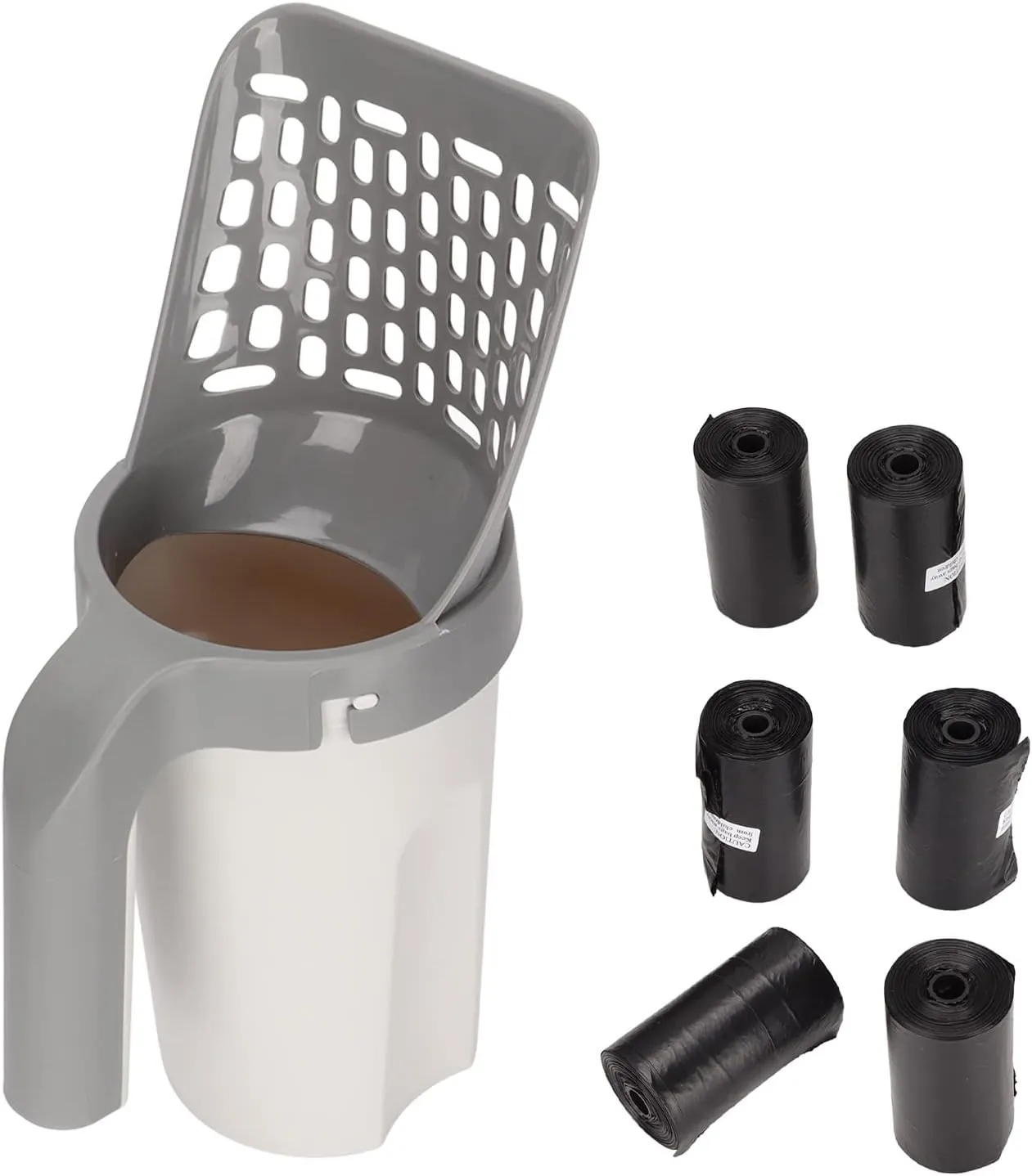 Cat Litter Scoop,Integrated Detachable Deep Cat Litter Shovel with Holder and Waste Box, Leakproof Cat Scooper with 6 Rolls Litter Waste Bags, Large Capacity Portable Cat Litter Disposal System