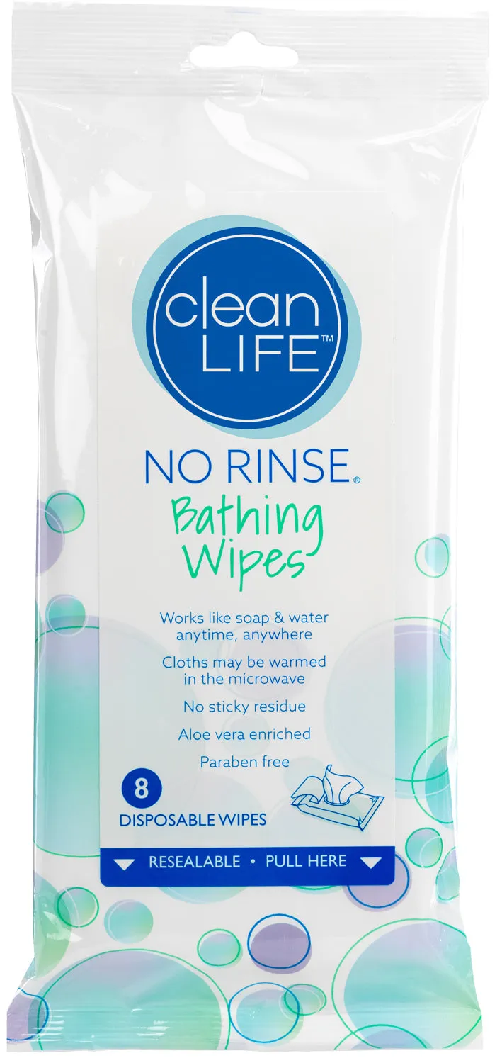 Cleanlife Products No-rinse Bathing Wipes, Alcohol-Free, 8 x 8 Inch, Aloe, Scented