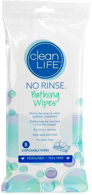 Cleanlife Products No-rinse Bathing Wipes, Alcohol-Free, 8 x 8 Inch, Aloe, Scented