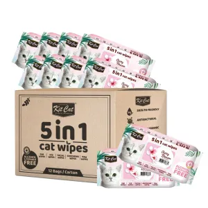 [CTN OF 12] Kit Cat 5 in 1 Cat Wipes - Cherry Blossom (12x80pcs) | Paraben & Alcohol Free