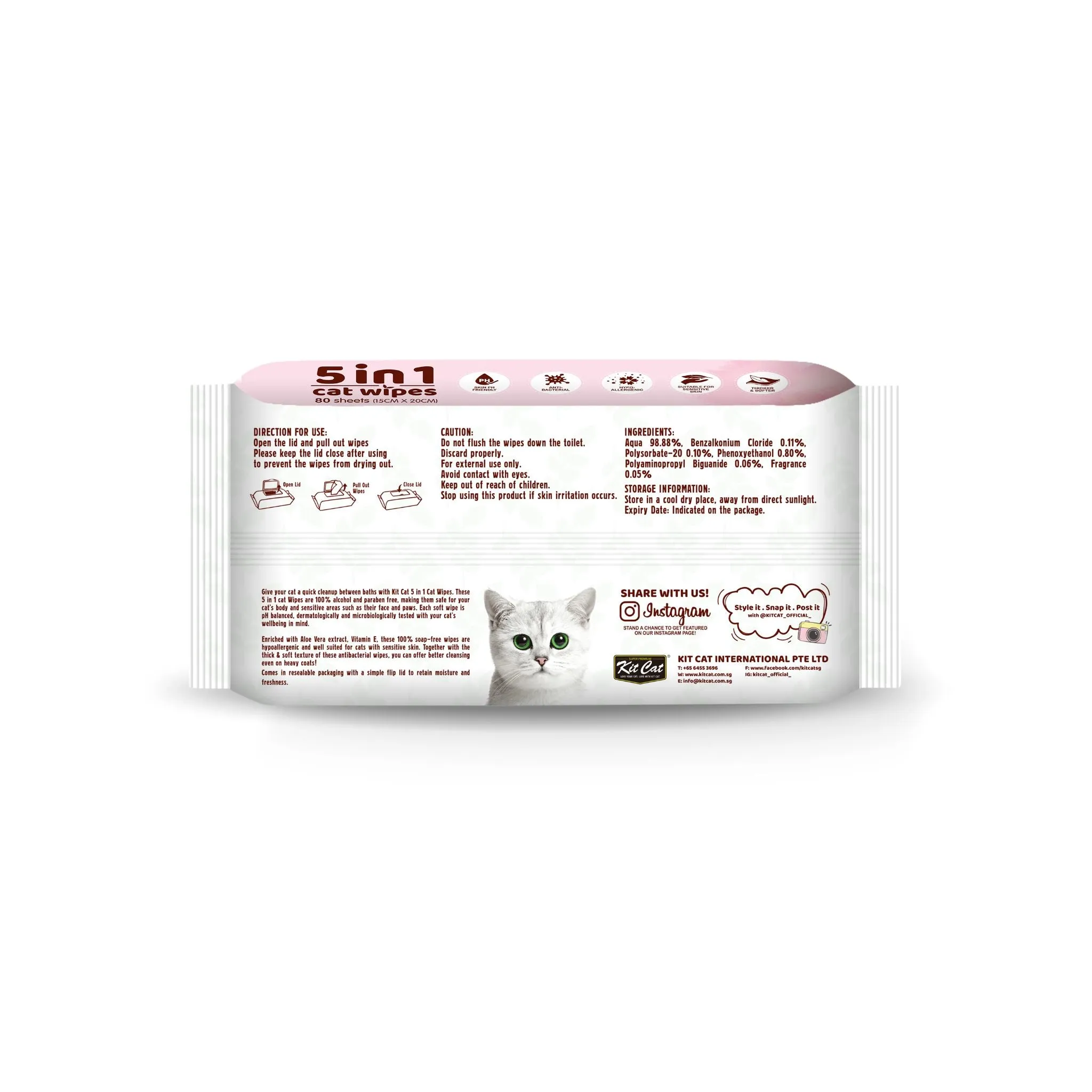 [CTN OF 12] Kit Cat 5 in 1 Cat Wipes - Lavender (12x80pcs) | Paraben & Alcohol Free