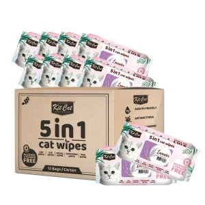 [CTN OF 12] Kit Cat 5 in 1 Cat Wipes - Lavender (12x80pcs) | Paraben & Alcohol Free