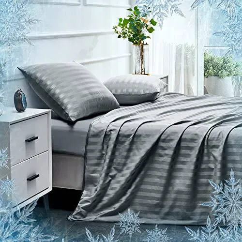 Elegear Refreshing Smooth Ice Cool Touch Shiny Striped Cooling Blanket
