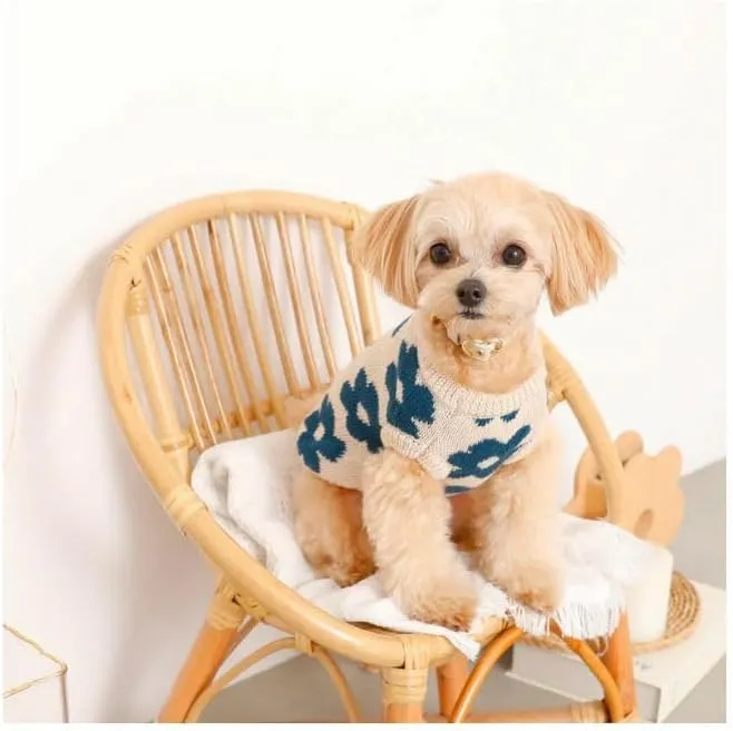 Flower Knit Dog Sweater Made with Sustainable and Recycled Fabric Stylish and eco-Friendly Double Layered for Extra Warmth (Beige, Small)