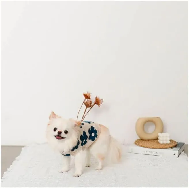 Flower Knit Dog Sweater Made with Sustainable and Recycled Fabric Stylish and eco-Friendly Double Layered for Extra Warmth (Beige, Small)