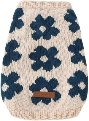 Flower Knit Dog Sweater Made with Sustainable and Recycled Fabric Stylish and eco-Friendly Double Layered for Extra Warmth (Beige, Small)