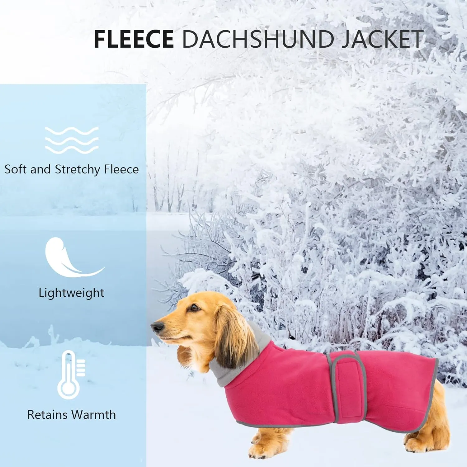 Geyecete Dachshund Sweaters, Perfect Dachshund Winter Coat with Padded Fleece Lining and High Collar, Dogs Snowsuit with Adjustable Bands - Pink - L