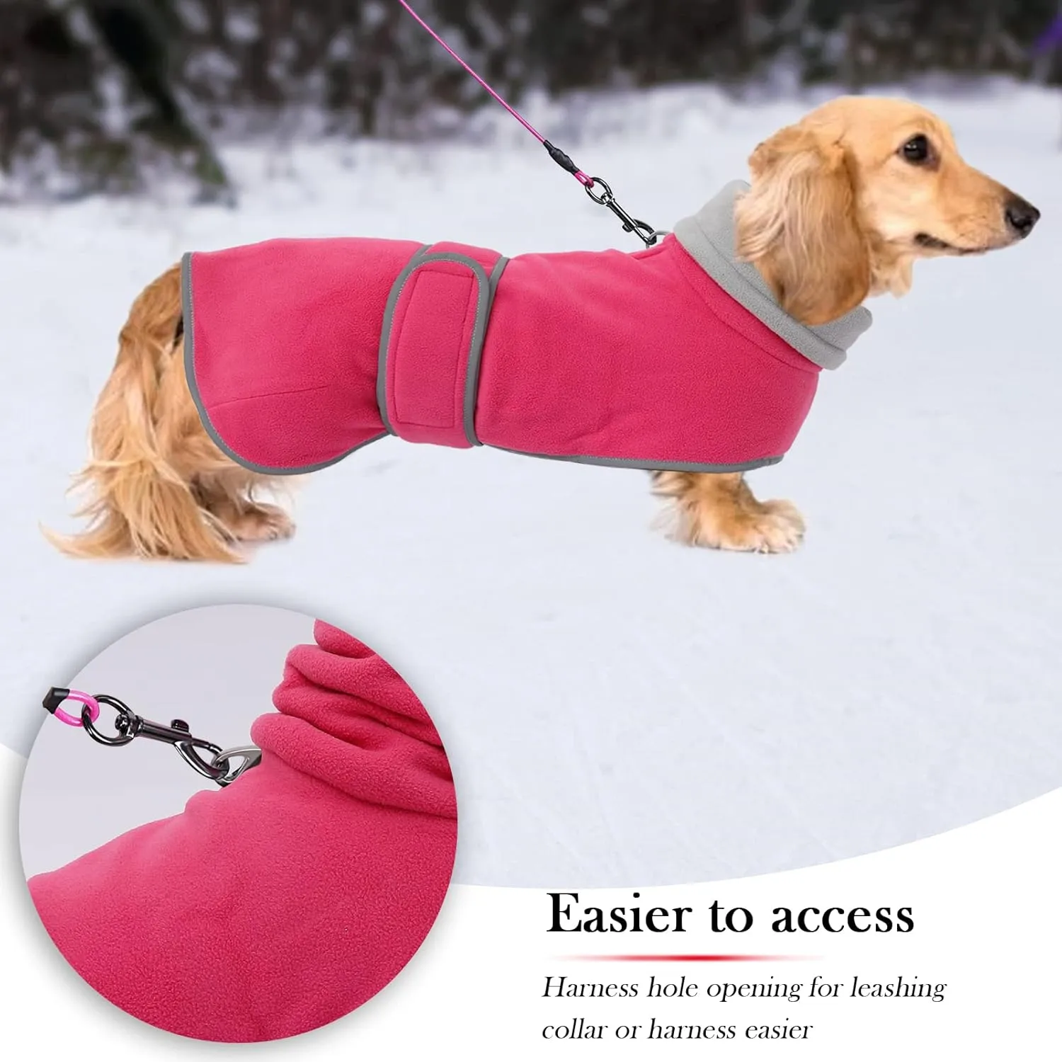 Geyecete Dachshund Sweaters, Perfect Dachshund Winter Coat with Padded Fleece Lining and High Collar, Dogs Snowsuit with Adjustable Bands - Pink - L
