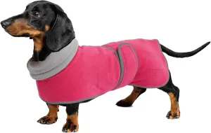 Geyecete Dachshund Sweaters, Perfect Dachshund Winter Coat with Padded Fleece Lining and High Collar, Dogs Snowsuit with Adjustable Bands - Pink - L