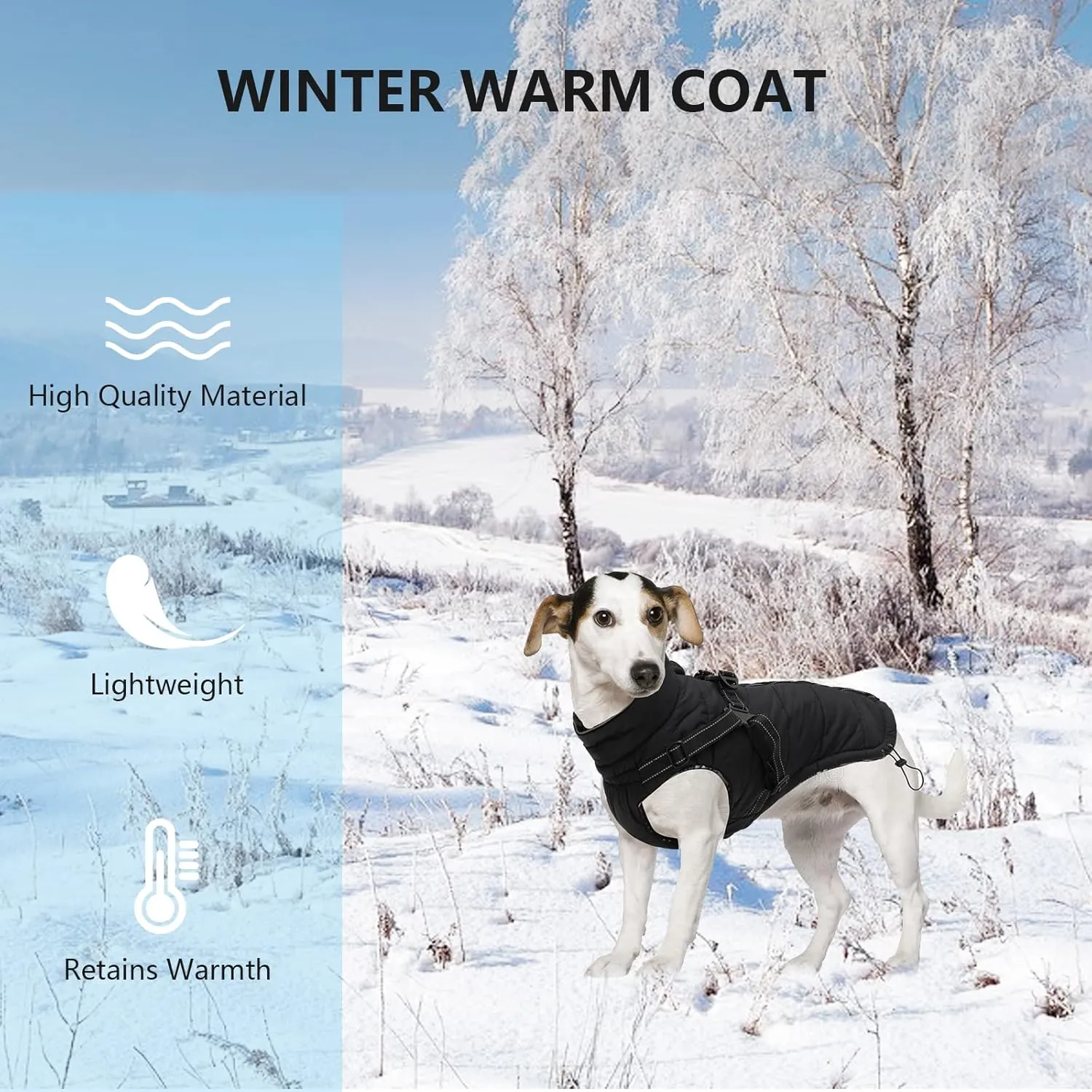 Geyecete Winter Warm Coat Waterproof Dog Jacket with Harness Traction Belt, Pet Outdoor Jacket - Black - L