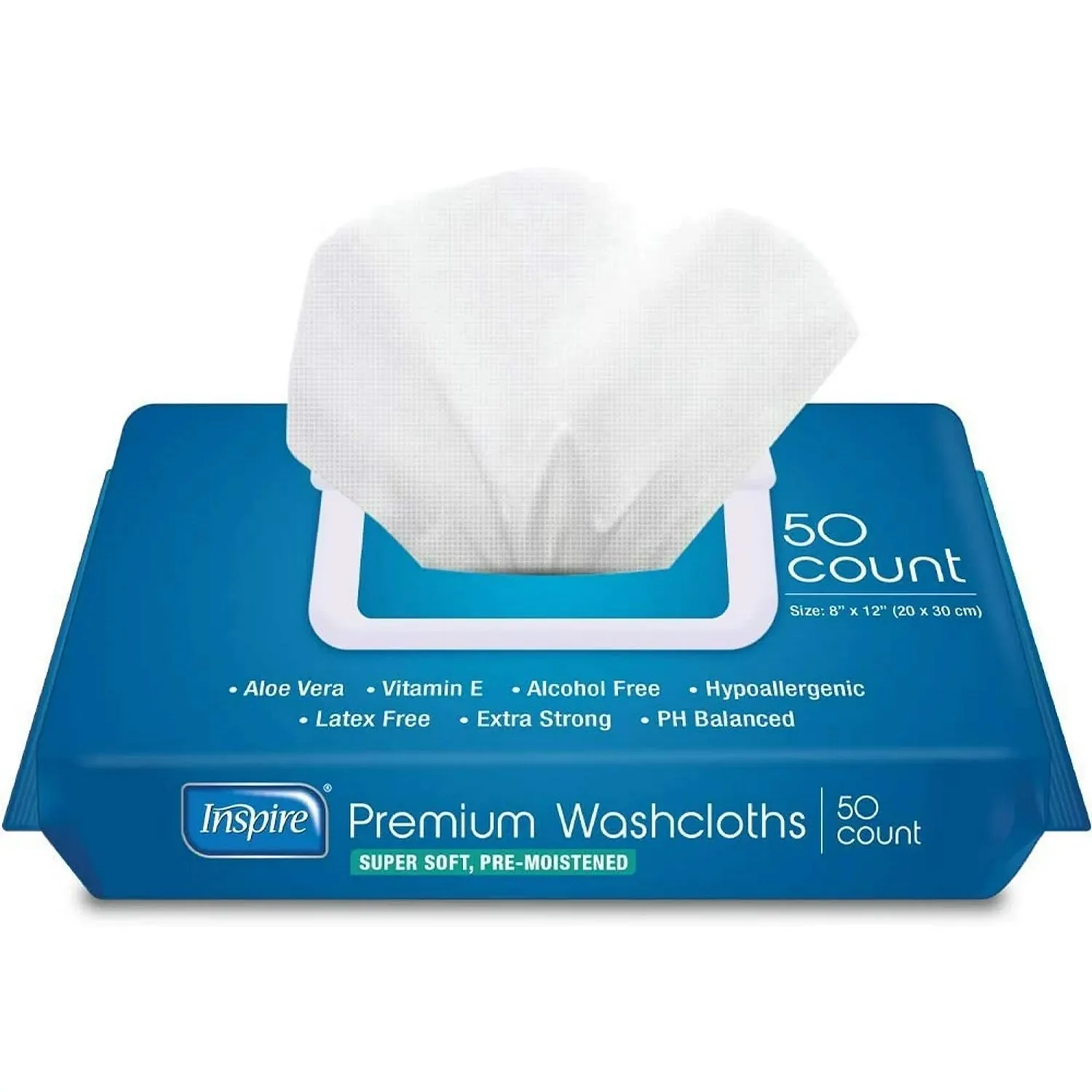 Inspire INSJWC50-CS12 Adult Wet Wipes Wash Cloths Extra Large for Incontinence & Cleansing, 8"x12", 600 Count, 12 Packs of 50