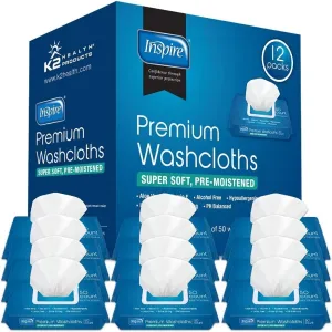 Inspire INSJWC50-CS12 Adult Wet Wipes Wash Cloths Extra Large for Incontinence & Cleansing, 8"x12", 600 Count, 12 Packs of 50