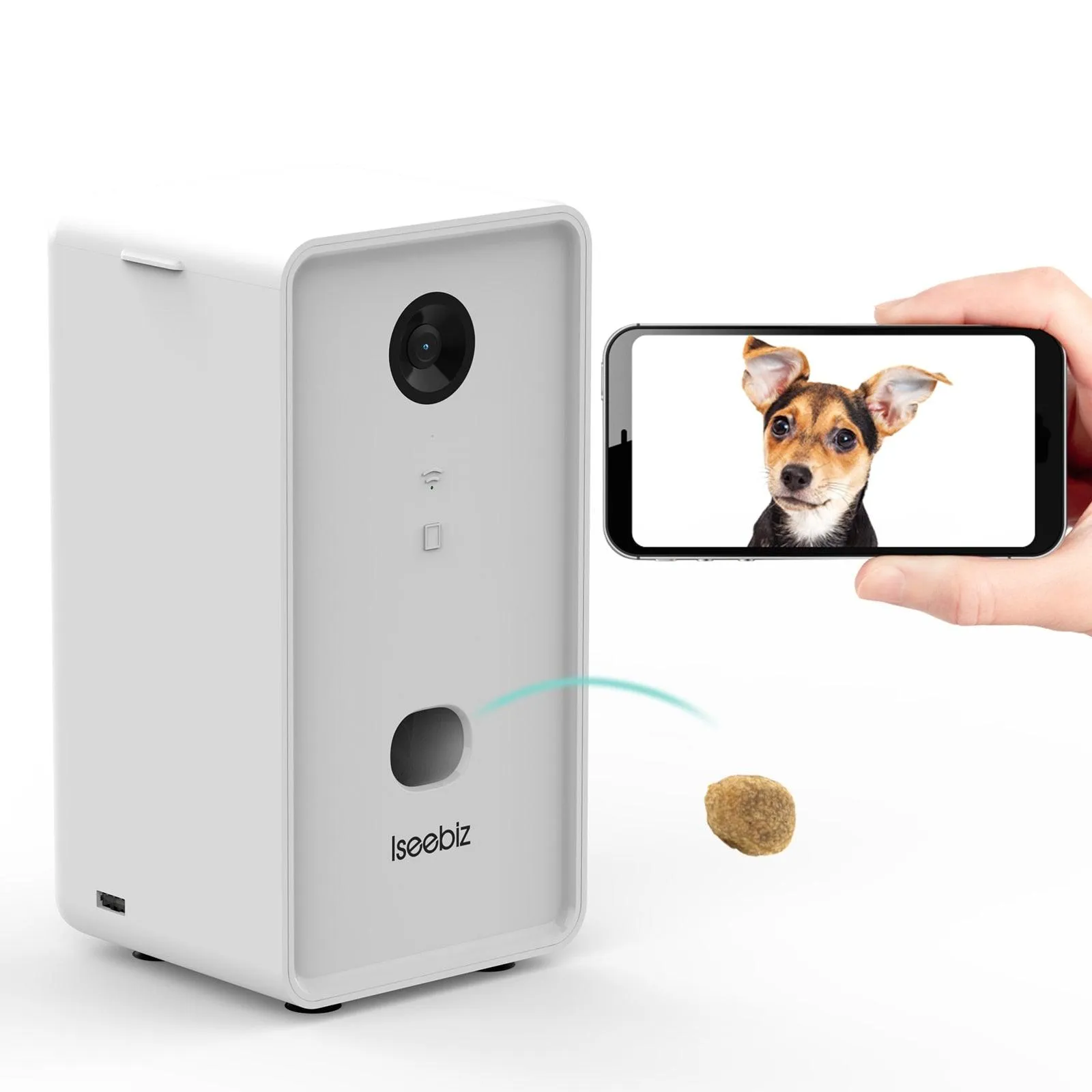 Iseebiz Dog Camera Treat Dispenser Automatic Pet Feeder WiFi Remote Pet Camera with Two-Way Audio and Night Vision Compatible