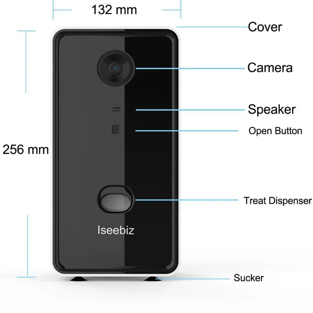 Iseebiz Dog Camera Treat Dispenser Automatic Pet Feeder WiFi Remote Pet Camera with Two-Way Audio and Night Vision Compatible