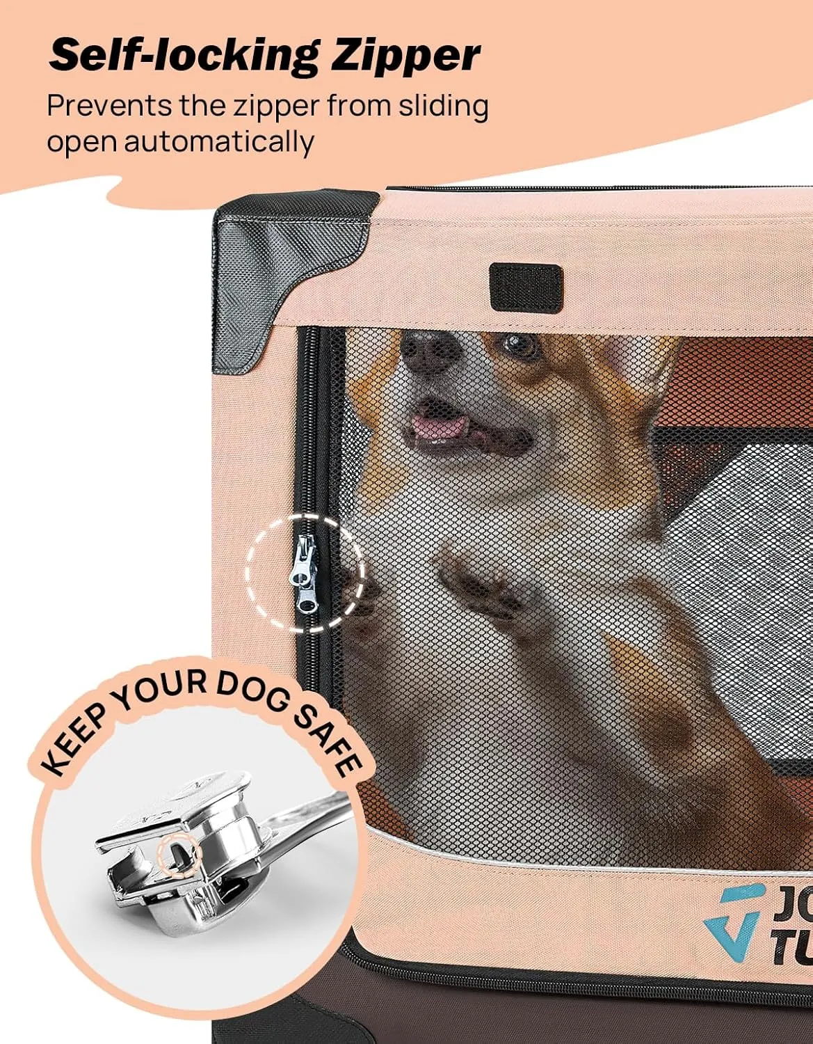 JOYTUTUS Collapsible Dog Crate, 26 Inch Portable Pet Crate for Car, Travel Dog Kennel Foldable Dog Crate for Medium Dog 44lbs, Soft Cat Carrier Fit for Indoor & Outdoor/Car Back Seat/Trunk (Orange)