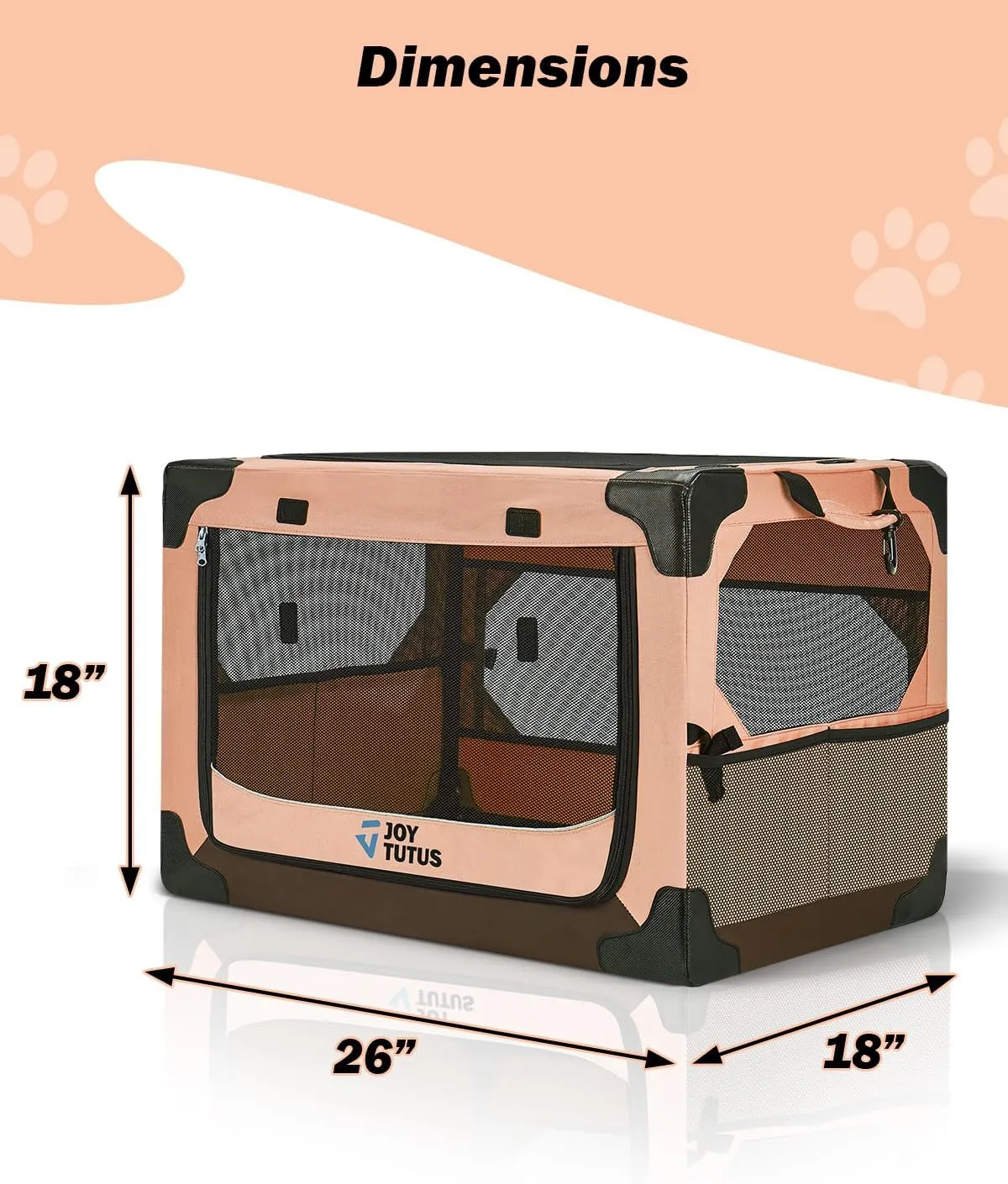 JOYTUTUS Collapsible Dog Crate, 26 Inch Portable Pet Crate for Car, Travel Dog Kennel Foldable Dog Crate for Medium Dog 44lbs, Soft Cat Carrier Fit for Indoor & Outdoor/Car Back Seat/Trunk (Orange)