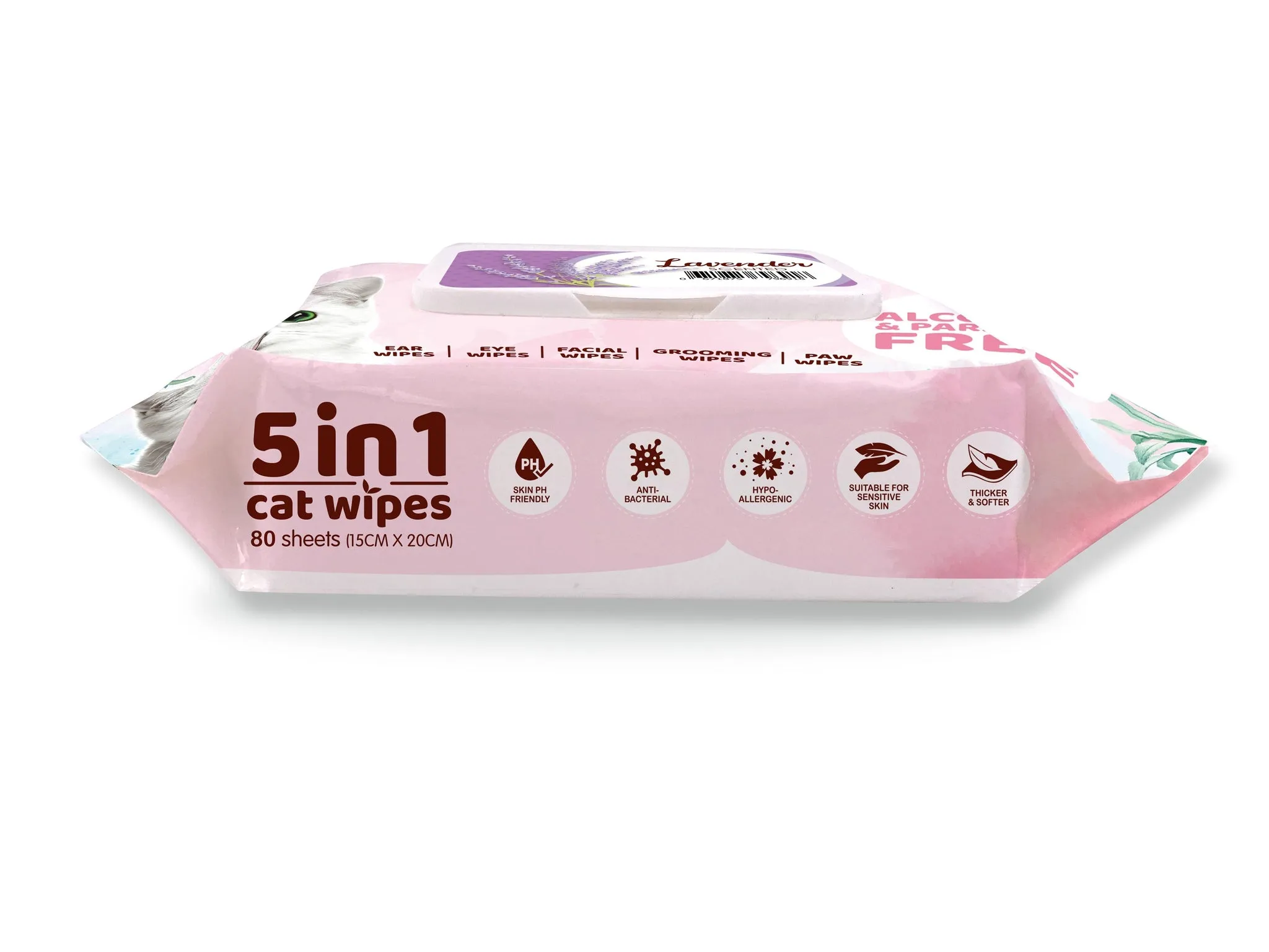 Kit Cat 5 in 1 Cat Wipes - Lavender (80pcs) | Paraben & Alcohol Free