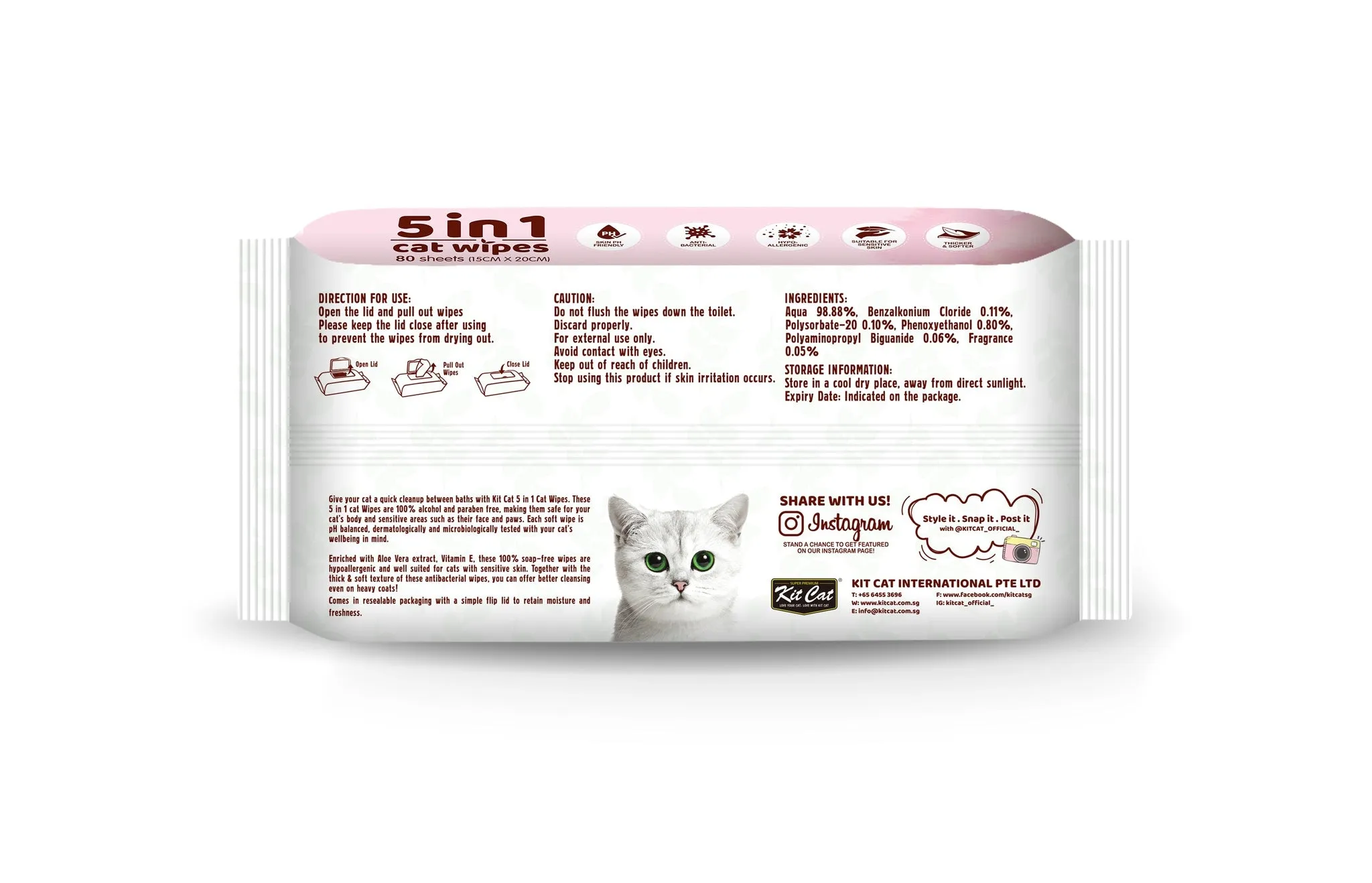Kit Cat 5 in 1 Cat Wipes - Lavender (80pcs) | Paraben & Alcohol Free