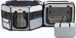 Lekereise Cat Playpen, 47" * 16" Portable Pet Playpen, 2-in-1 Dog Playpen Indoor Outdoor for Cats, Puppies and Small Pets, Independently Usable, with a Carry Bag